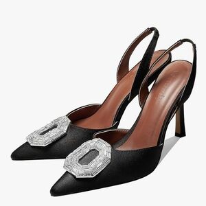 Elegant Black Slingback Heels with Crystal Embellishment